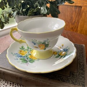 Vintage Rosina June Rose English Bone China Teacup and Saucer Set Yellow Flowers